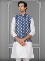 Jacquard Silk Blue Festival Wear Embroidery Work Readymade Men's Waistcoat